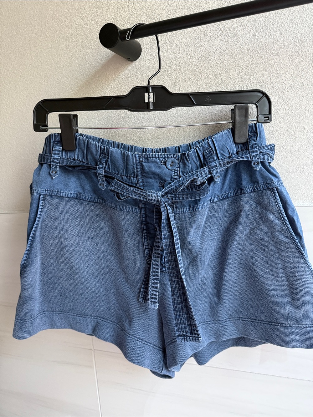 Ulla Johnson Indigo Blue Paperbag Waist Shorts with Tie